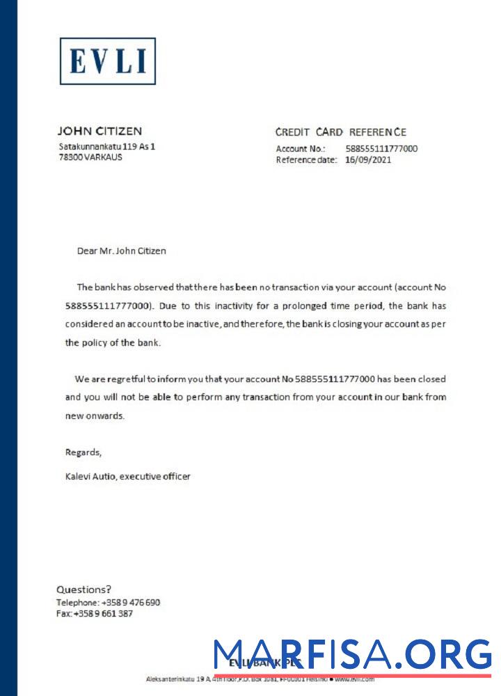 Realistic Finland Evli closure reference sample